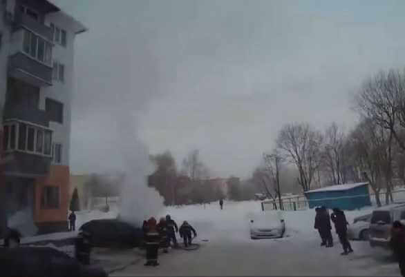 Пожар автомобиля в Могилеве на улице Кутепова